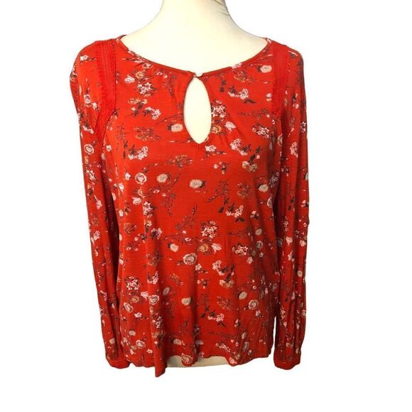 LUCKY BRAND Red ditzy Floral BOHO Peasant Blouse - Picture 2 of 10